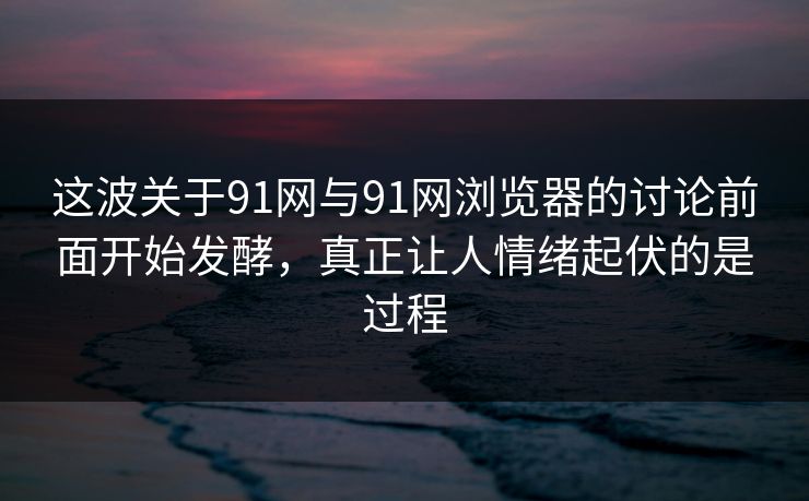 这波关于91网与91网浏览器的讨论前面开始发酵，真正让人情绪起伏的是过程