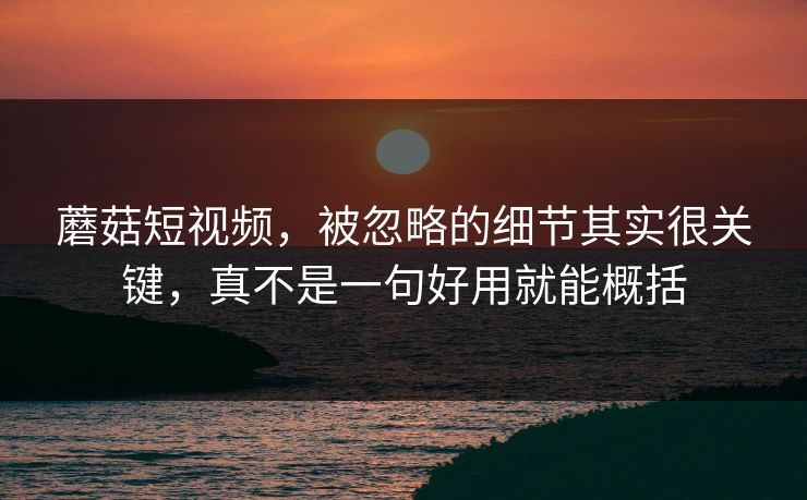 蘑菇短视频，被忽略的细节其实很关键，真不是一句好用就能概括
