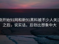 刚开始91网和新91黑料被不少人关注之后，说实话，后劲比想象中大