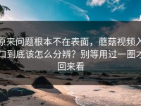 原来问题根本不在表面，蘑菇视频入口到底该怎么分辨？别等用过一圈才回来看