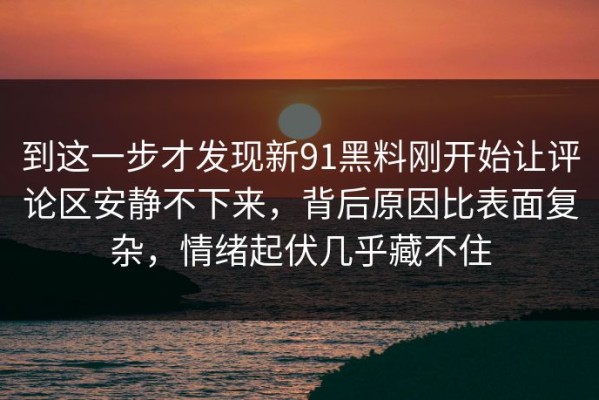 到这一步才发现新91黑料刚开始让评论区安静不下来，背后原因比表面复杂，情绪起伏几乎藏不住
