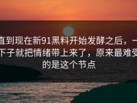 直到现在新91黑料开始发酵之后，一下子就把情绪带上来了，原来最难受的是这个节点