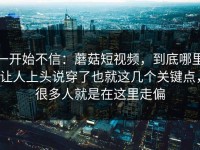 一开始不信：蘑菇短视频，到底哪里让人上头说穿了也就这几个关键点，很多人就是在这里走偏