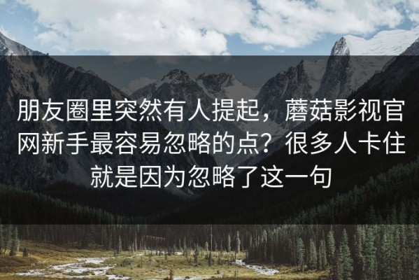 朋友圈里突然有人提起，蘑菇影视官网新手最容易忽略的点？很多人卡住就是因为忽略了这一句