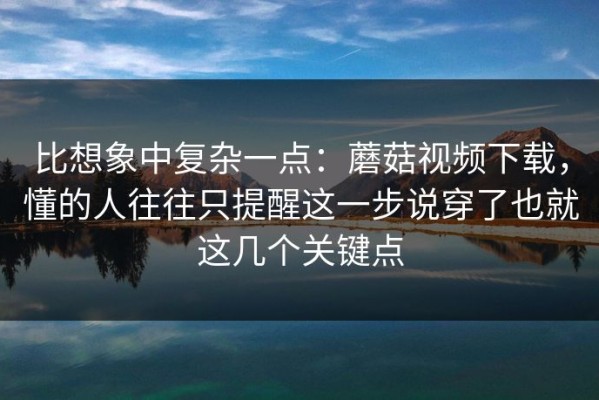 比想象中复杂一点：蘑菇视频下载，懂的人往往只提醒这一步说穿了也就这几个关键点