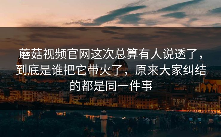 蘑菇视频官网这次总算有人说透了，到底是谁把它带火了，原来大家纠结的都是同一件事