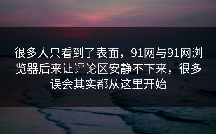 很多人只看到了表面，91网与91网浏览器后来让评论区安静不下来，很多误会其实都从这里开始