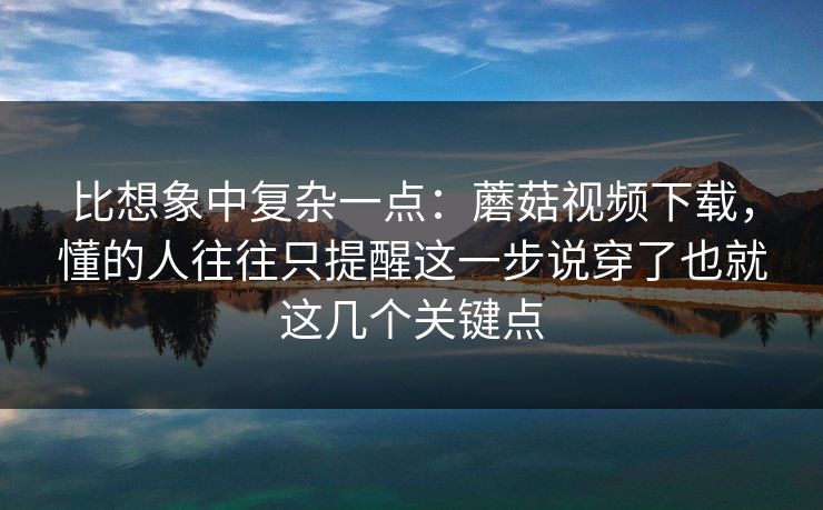比想象中复杂一点：蘑菇视频下载，懂的人往往只提醒这一步说穿了也就这几个关键点
